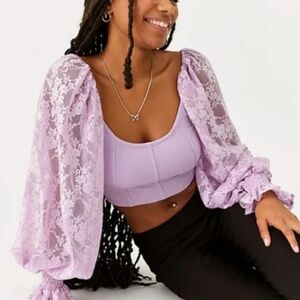 NWOT Urban Outfitters Cynthia Lace-sleeve Top In Lavender, Size L